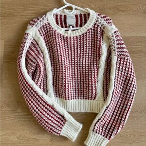 Escvdo Baby Alpaca Cropped Sweater Red Cream Handmade Peru XS